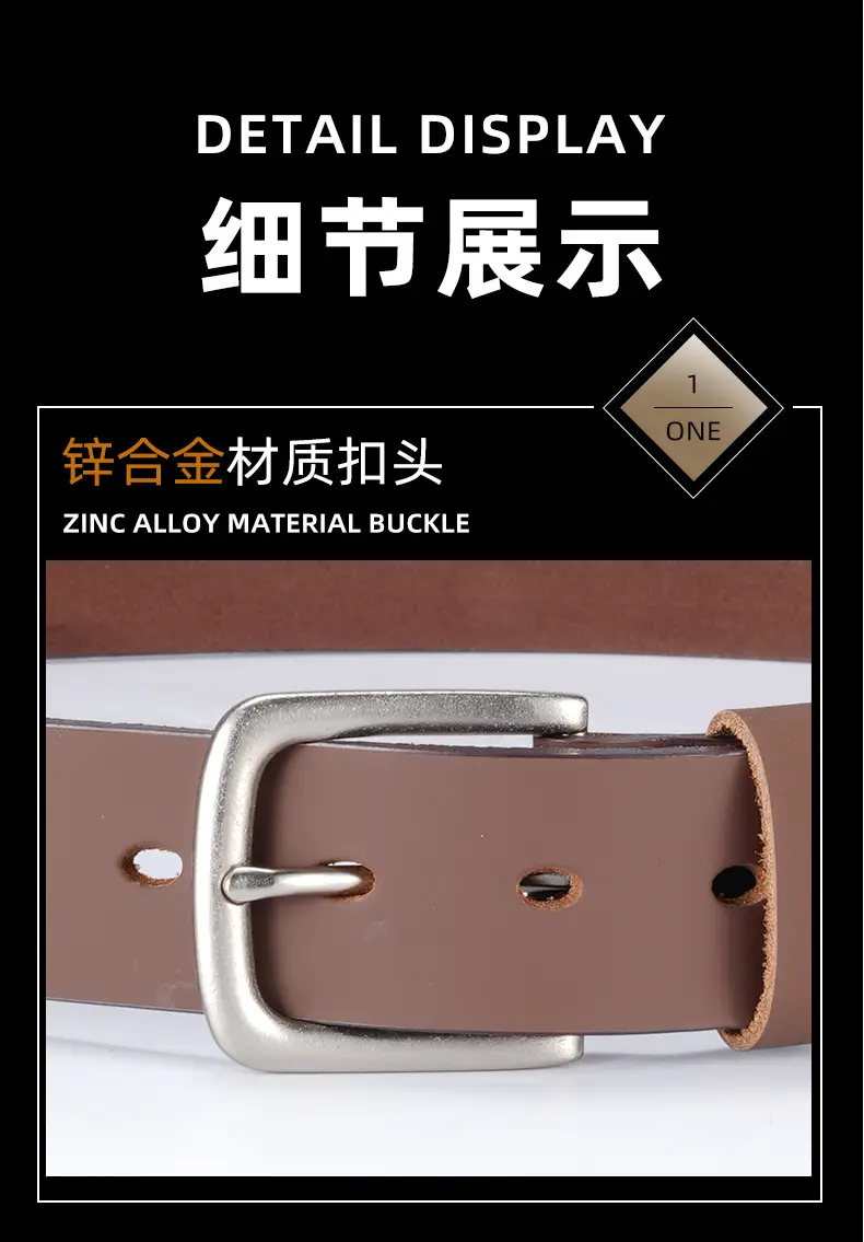 Men's Black Genuine Leather Belt with Silver Buckle — feature 8