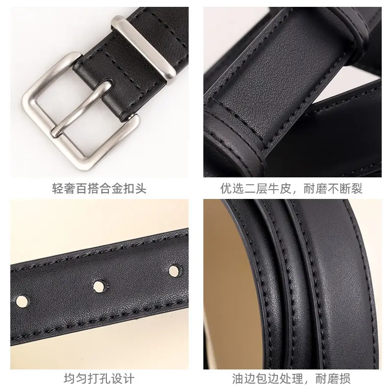 Women's Genuine Leather Belt with Pin Buckle Black - Image 6