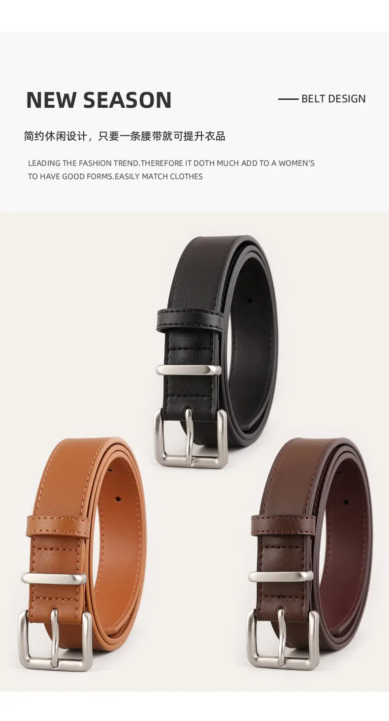Women's Genuine Leather Belt with Pin Buckle Black — feature 14