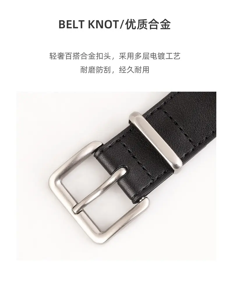 Women's Genuine Leather Belt with Pin Buckle Black — feature 17