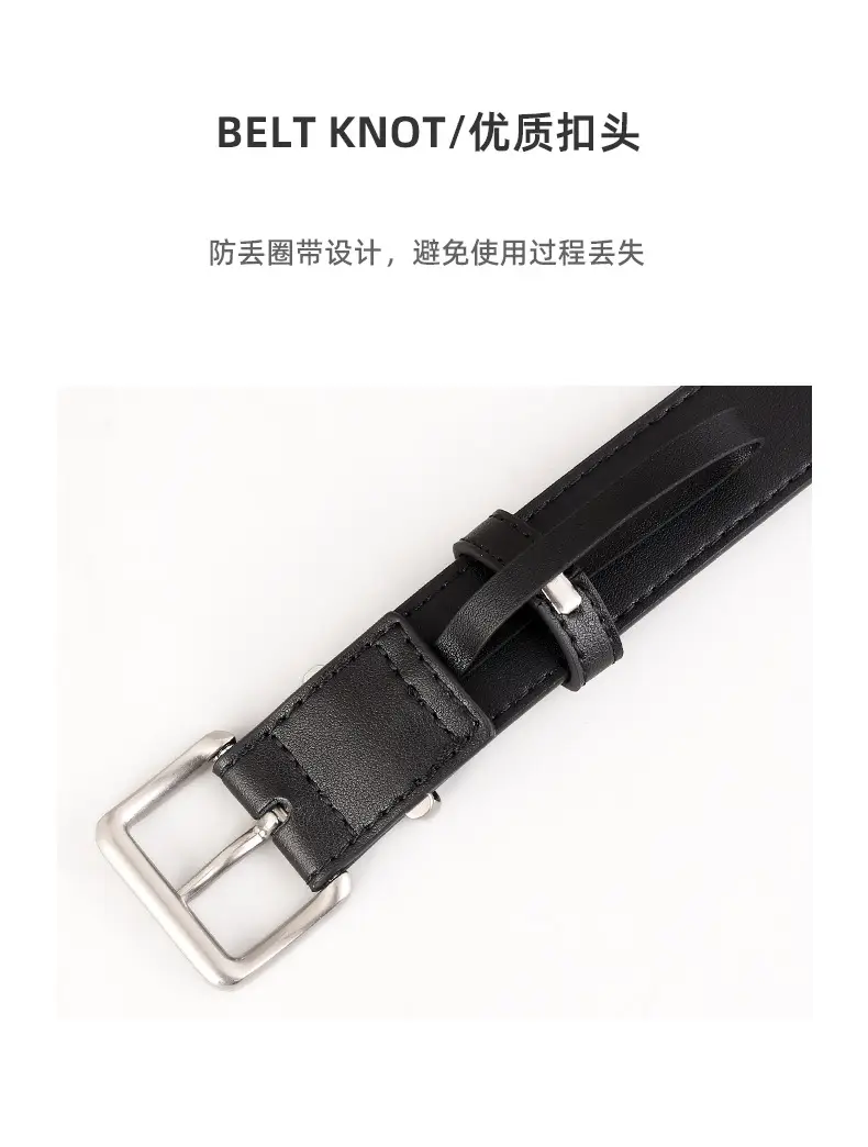 Women's Genuine Leather Belt with Pin Buckle Black — feature 18