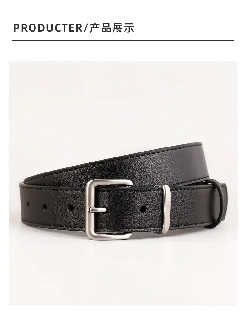 Women's Genuine Leather Belt with Pin Buckle Black — feature 21