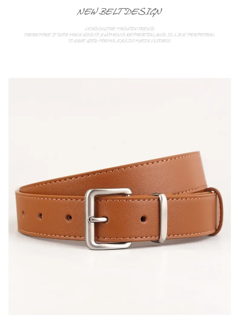Women's Genuine Leather Belt with Pin Buckle Black — feature 22