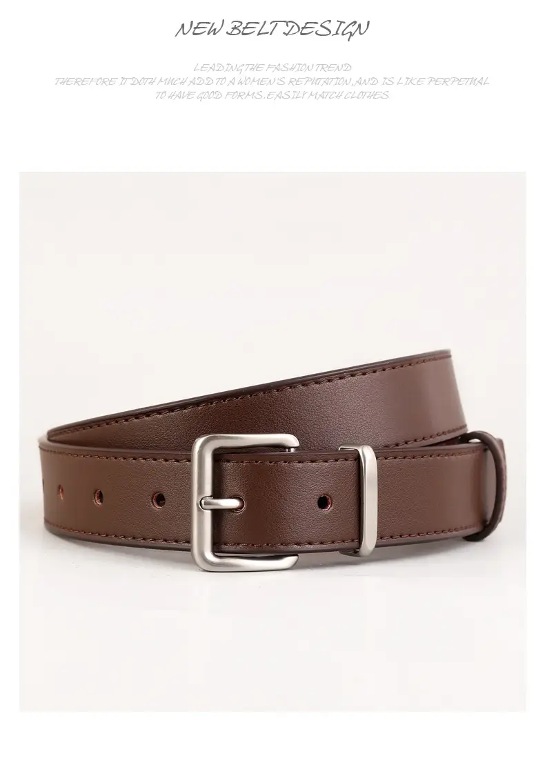 Women's Genuine Leather Belt with Pin Buckle Black — feature 23