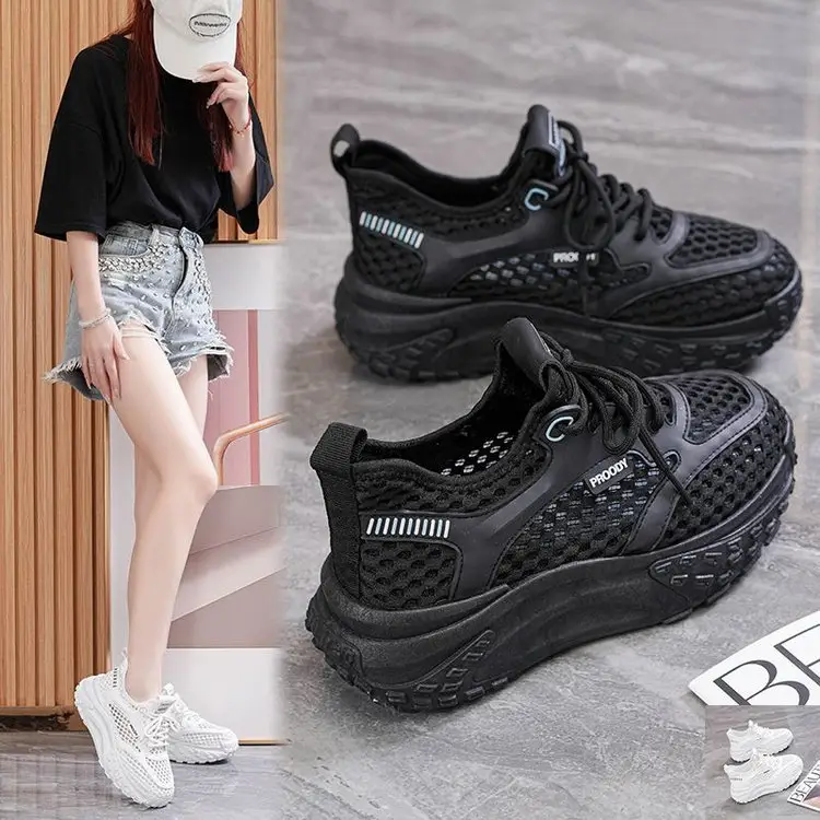 Women's White Mesh Casual Shoes with Thick Sole - Image 5