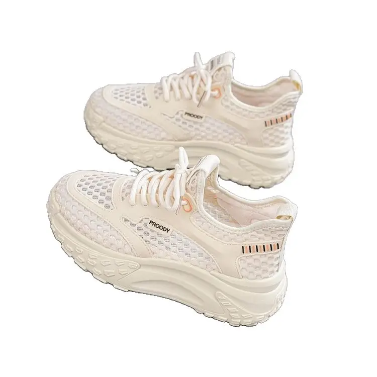 Women's White Mesh Casual Shoes with Thick Sole - Image 8