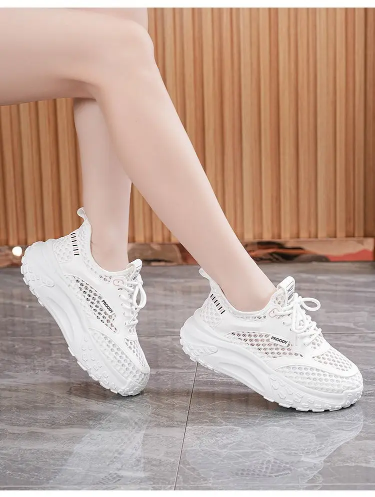 Women's White Mesh Casual Shoes with Thick Sole — feature 10