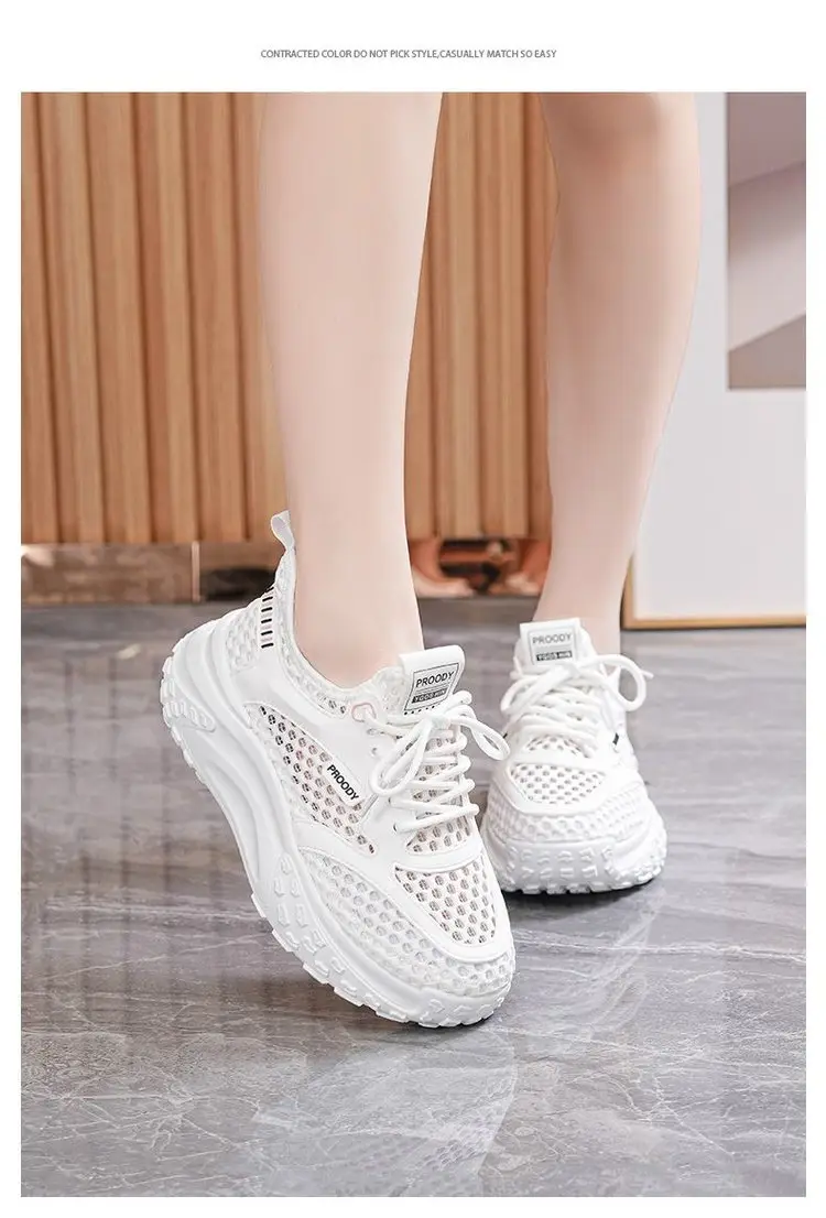 Women's White Mesh Casual Shoes with Thick Sole — feature 11