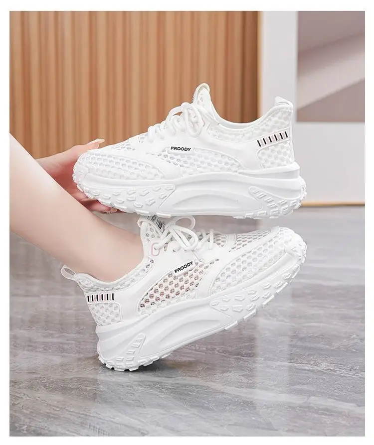 Women's White Mesh Casual Shoes with Thick Sole — feature 12