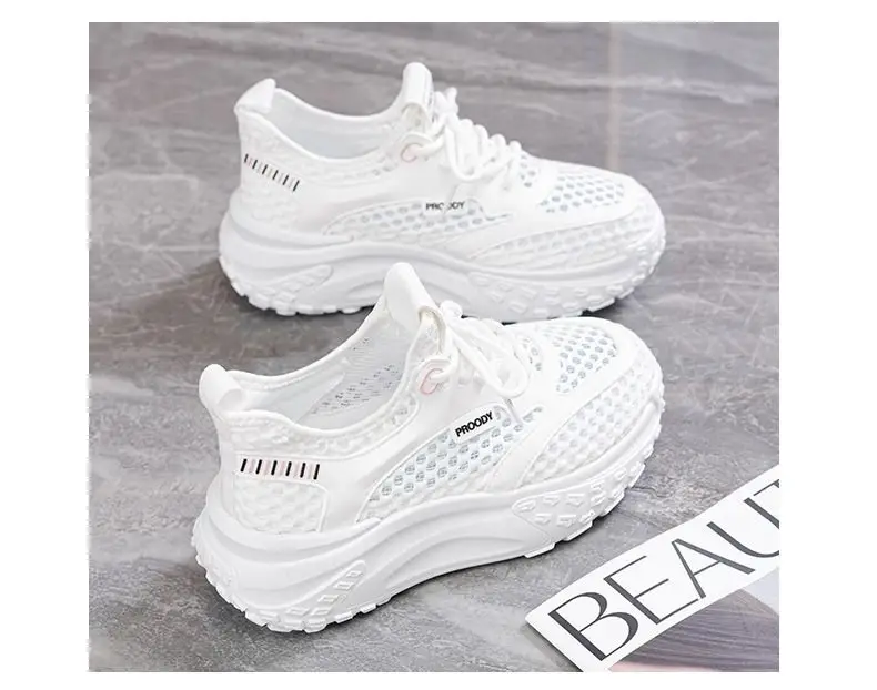 Women's White Mesh Casual Shoes with Thick Sole — feature 13