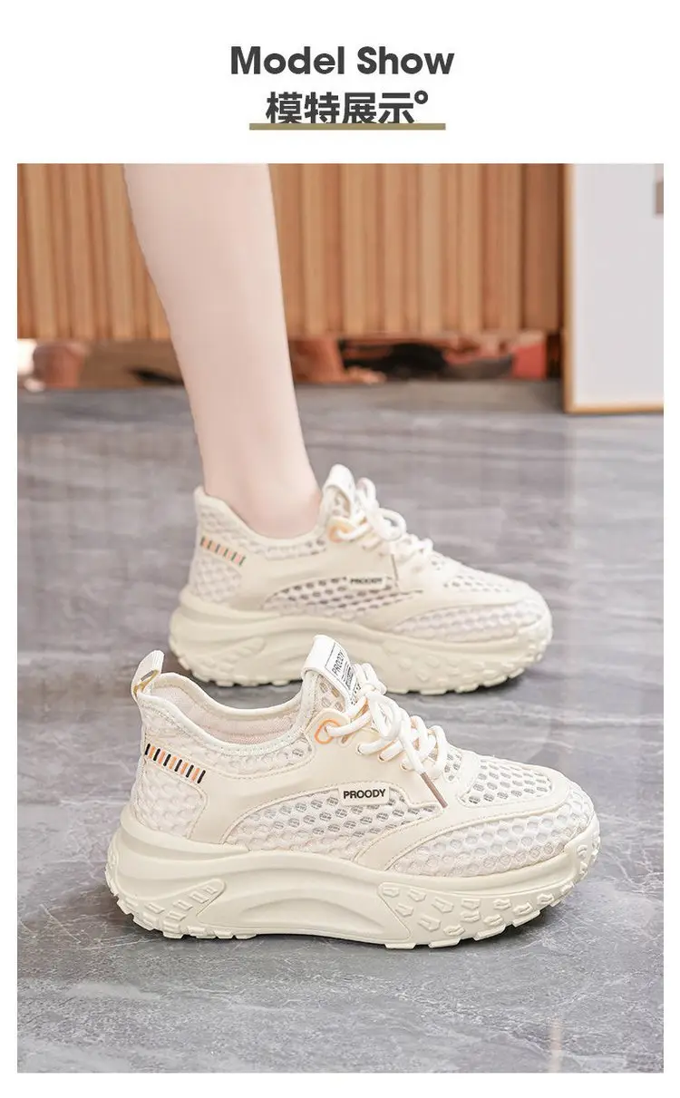 Women's White Mesh Casual Shoes with Thick Sole — feature 6