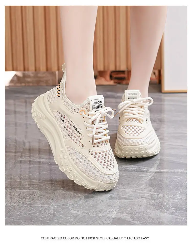 Women's White Mesh Casual Shoes with Thick Sole — feature 7
