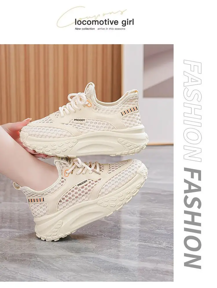 Women's White Mesh Casual Shoes with Thick Sole — feature 9