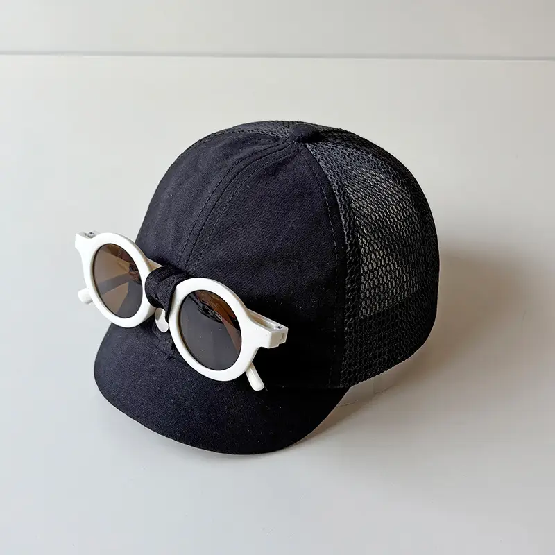 Men Women Mesh Sun Hat with White Sunglasses - Image 2