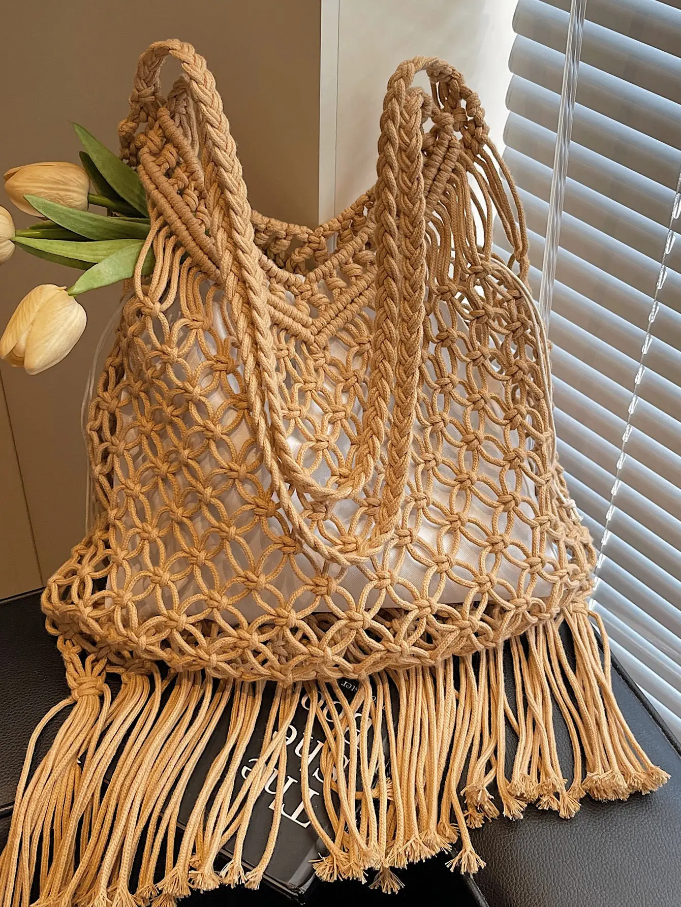 White Cotton Thread Woven Shoulder Bag 2025 - Image 4