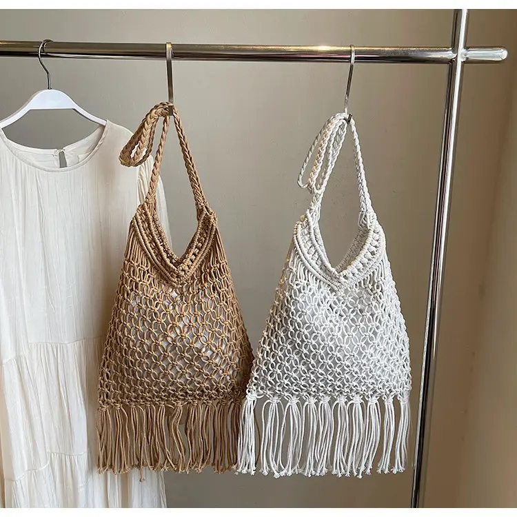 White Cotton Thread Woven Shoulder Bag 2025 — feature 10