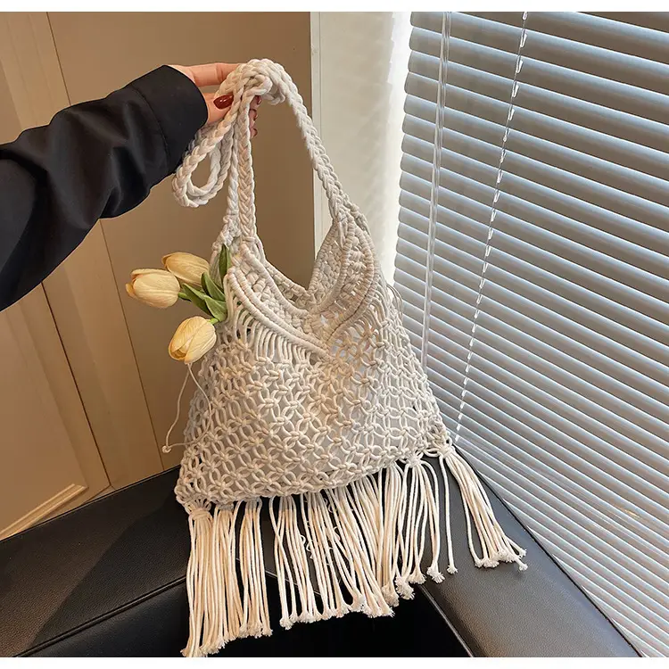 White Cotton Thread Woven Shoulder Bag 2025 — feature 15