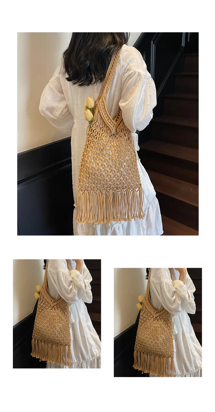 White Cotton Thread Woven Shoulder Bag 2025 — feature 8