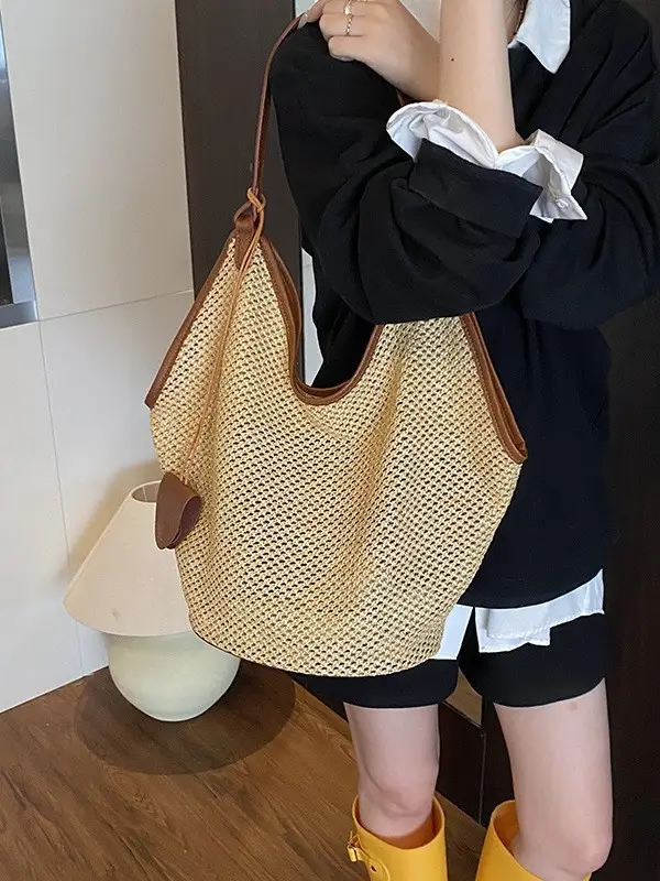 Women Woven Mesh Shoulder Bag Gold 2025 Summer - Image 4