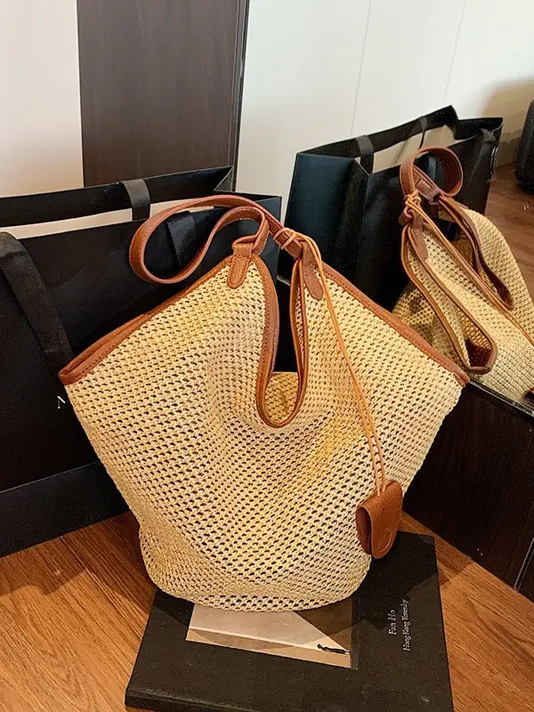 Women Woven Mesh Shoulder Bag Gold 2025 Summer - Image 5