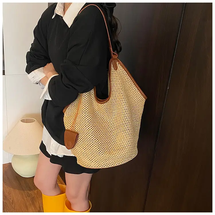 Women Woven Mesh Shoulder Bag Gold 2025 Summer — feature 11