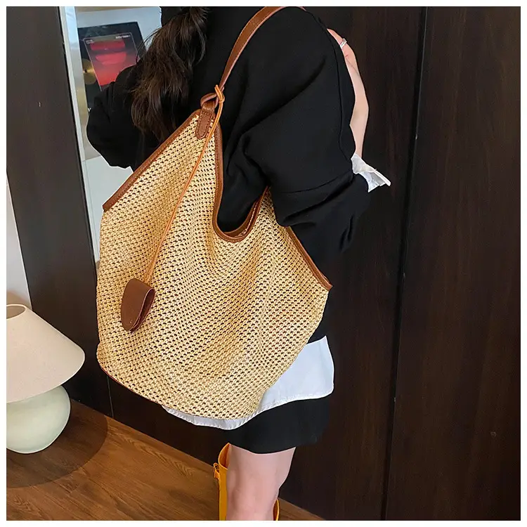 Women Woven Mesh Shoulder Bag Gold 2025 Summer — feature 12