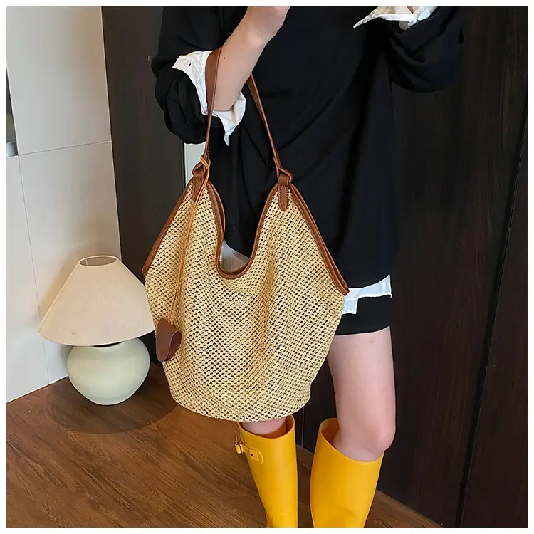 Women Woven Mesh Shoulder Bag Gold 2025 Summer — feature 14