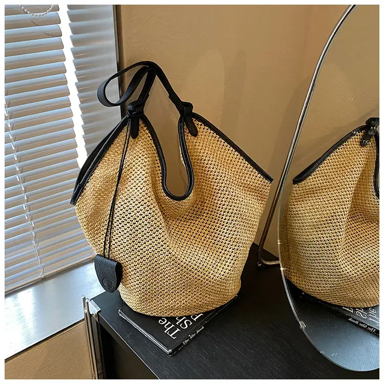Women Woven Mesh Shoulder Bag Gold 2025 Summer — feature 18