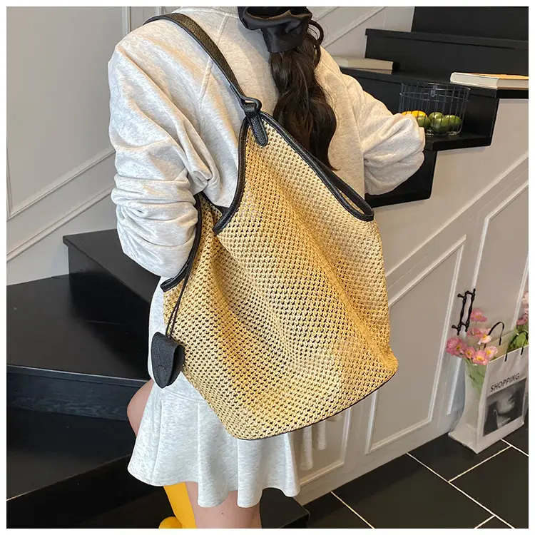 Women Woven Mesh Shoulder Bag Gold 2025 Summer — feature 8