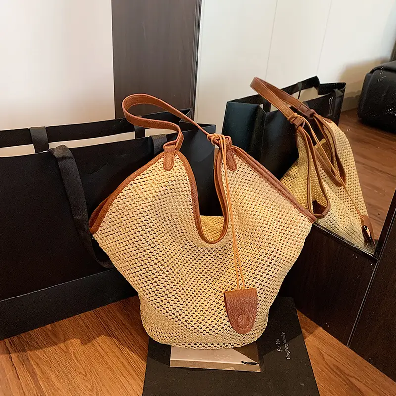 Women Woven Mesh Shoulder Bag Gold 2025 Summer - Image 2