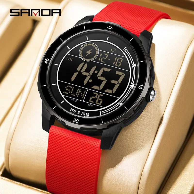 Sanda Digital Watch Orange Strap Waterproof Sports Watch - Image 9