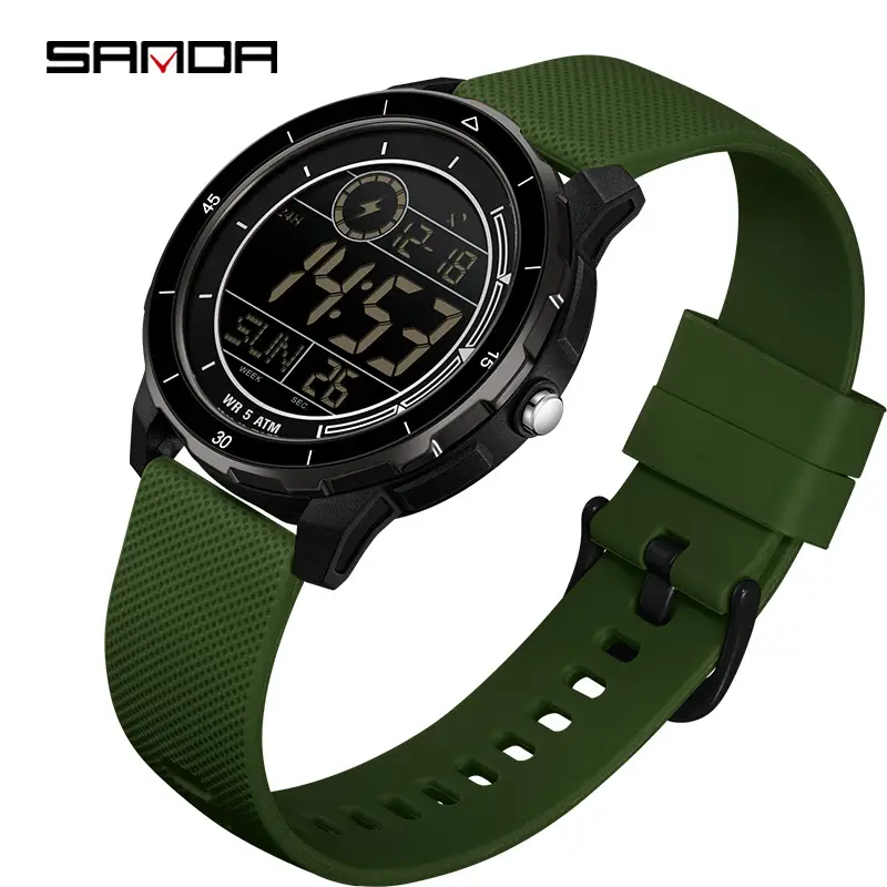 Sanda Digital Watch Orange Strap Waterproof Sports Watch - Image 3