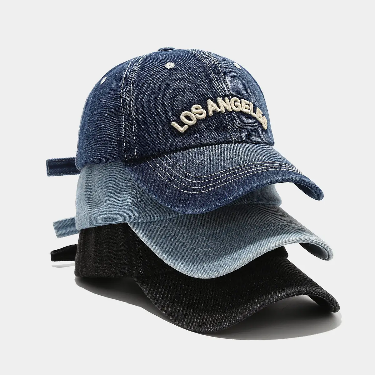 American Style Retro Denim Blue Letter Baseball Cap - Image 4