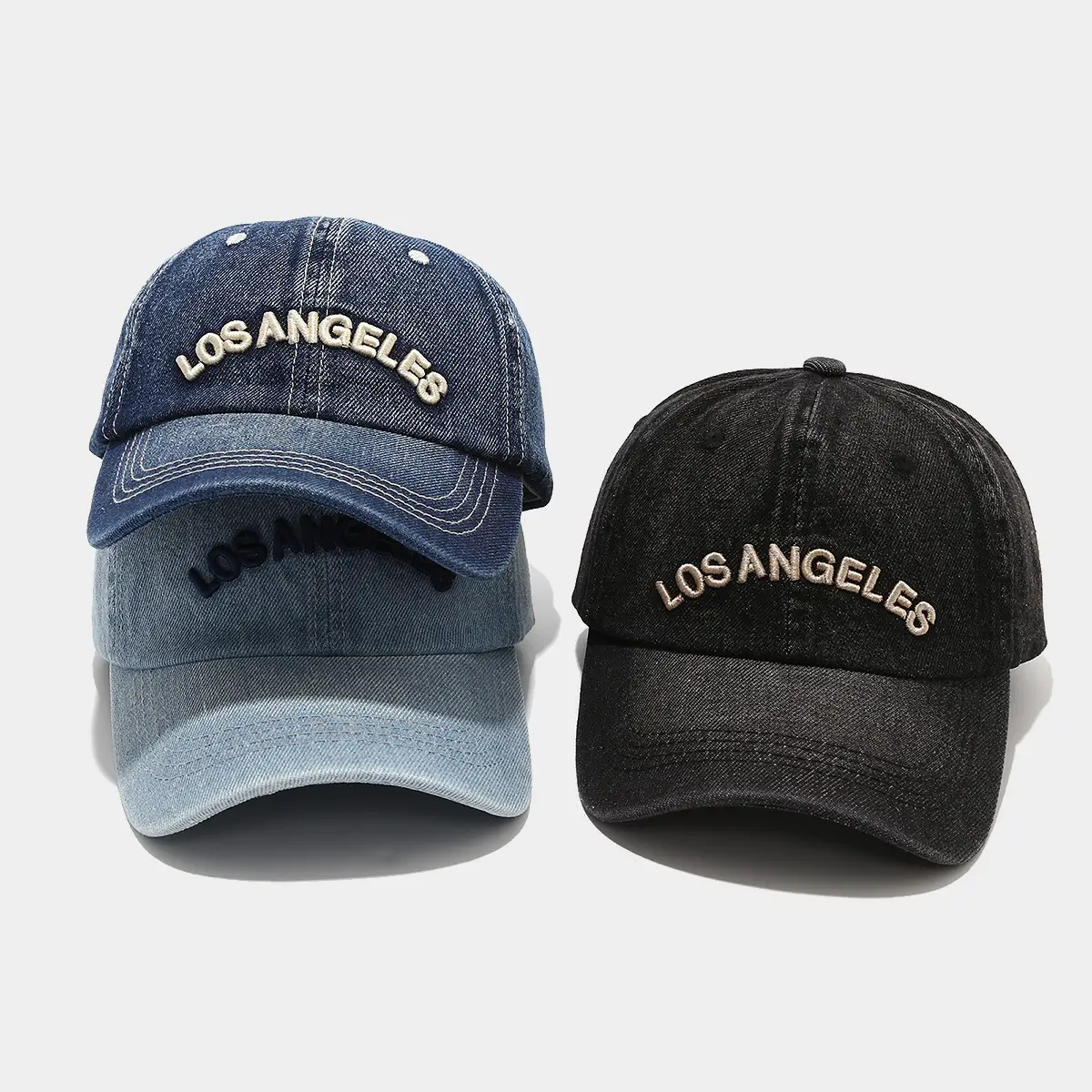 American Style Retro Denim Blue Letter Baseball Cap - Image 5