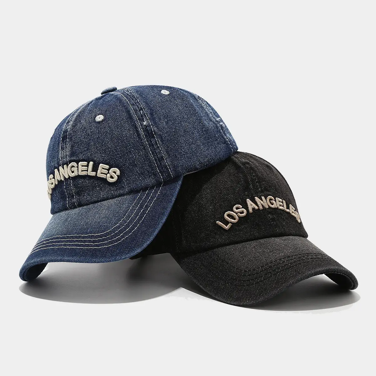 American Style Retro Denim Blue Letter Baseball Cap - Image 6