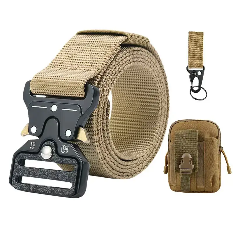 Military Tactical Belt with Automatic Buckle Tan Nylon