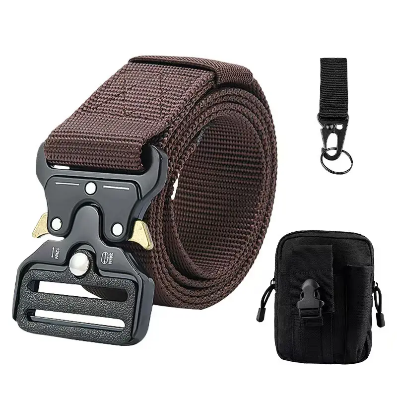 Military Tactical Belt with Automatic Buckle Tan Nylon