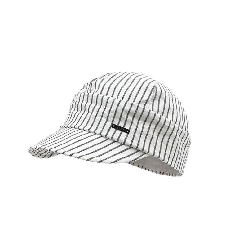 Japanese Retro White Striped Duckbill Cap for Women - Image 8