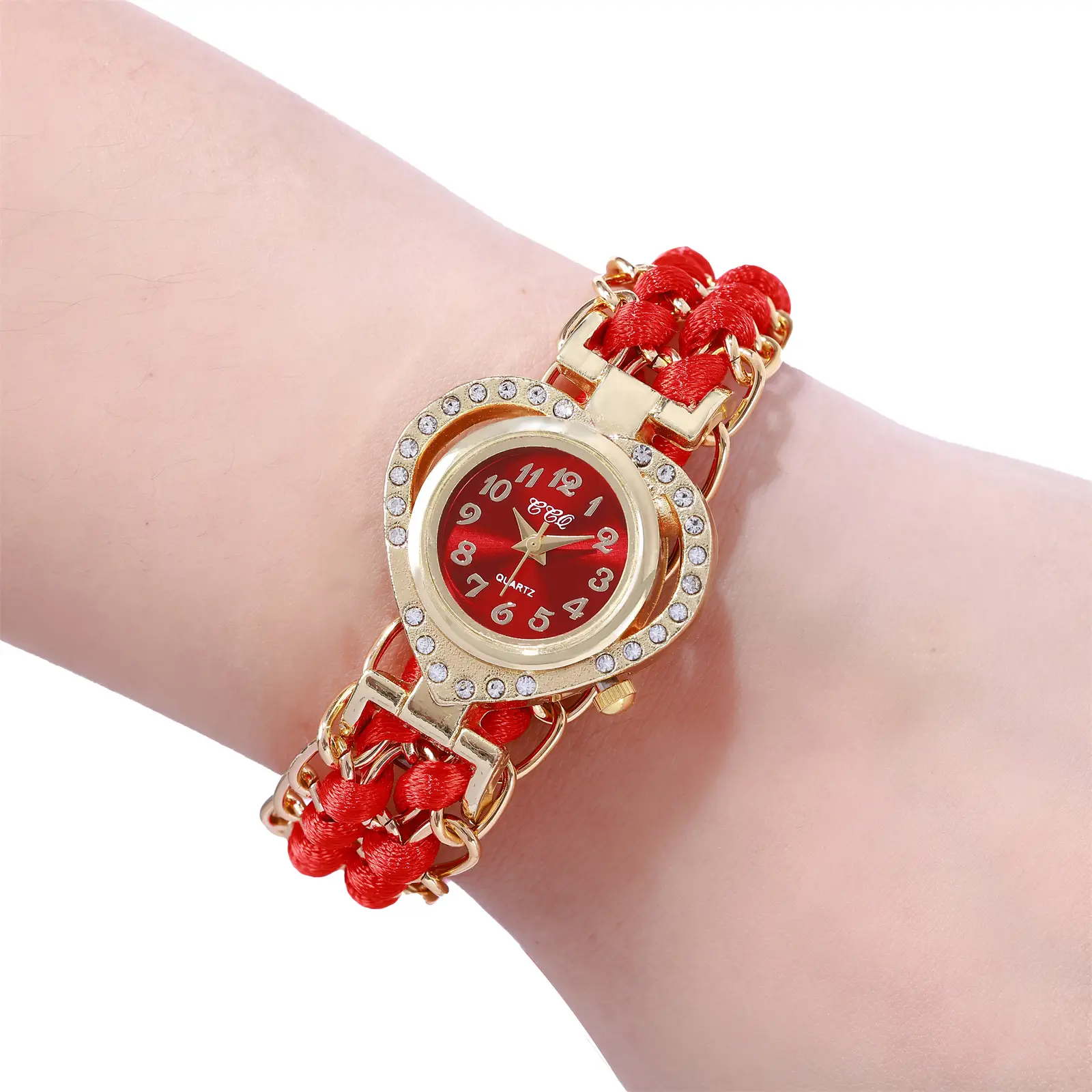 Women's Heart-Shaped Quartz Watch with Gold Braided Bracelet — feature 4