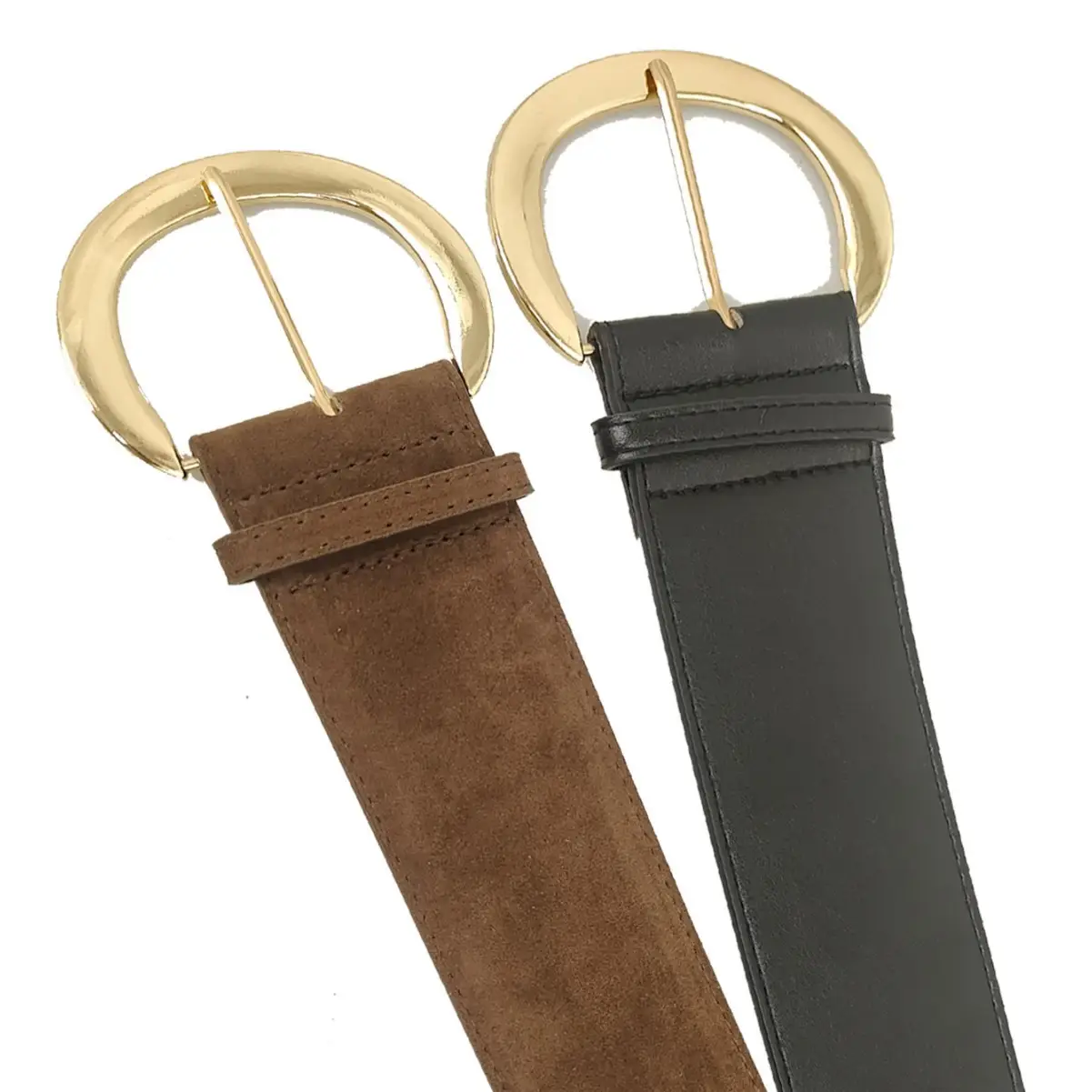 Black Leather Belt with Gold Ring for Women - Image 5