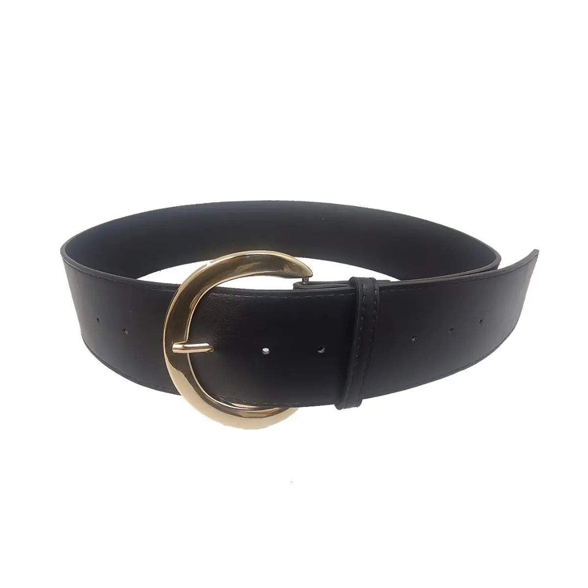 Black Leather Belt with Gold Ring for Women - Image 6