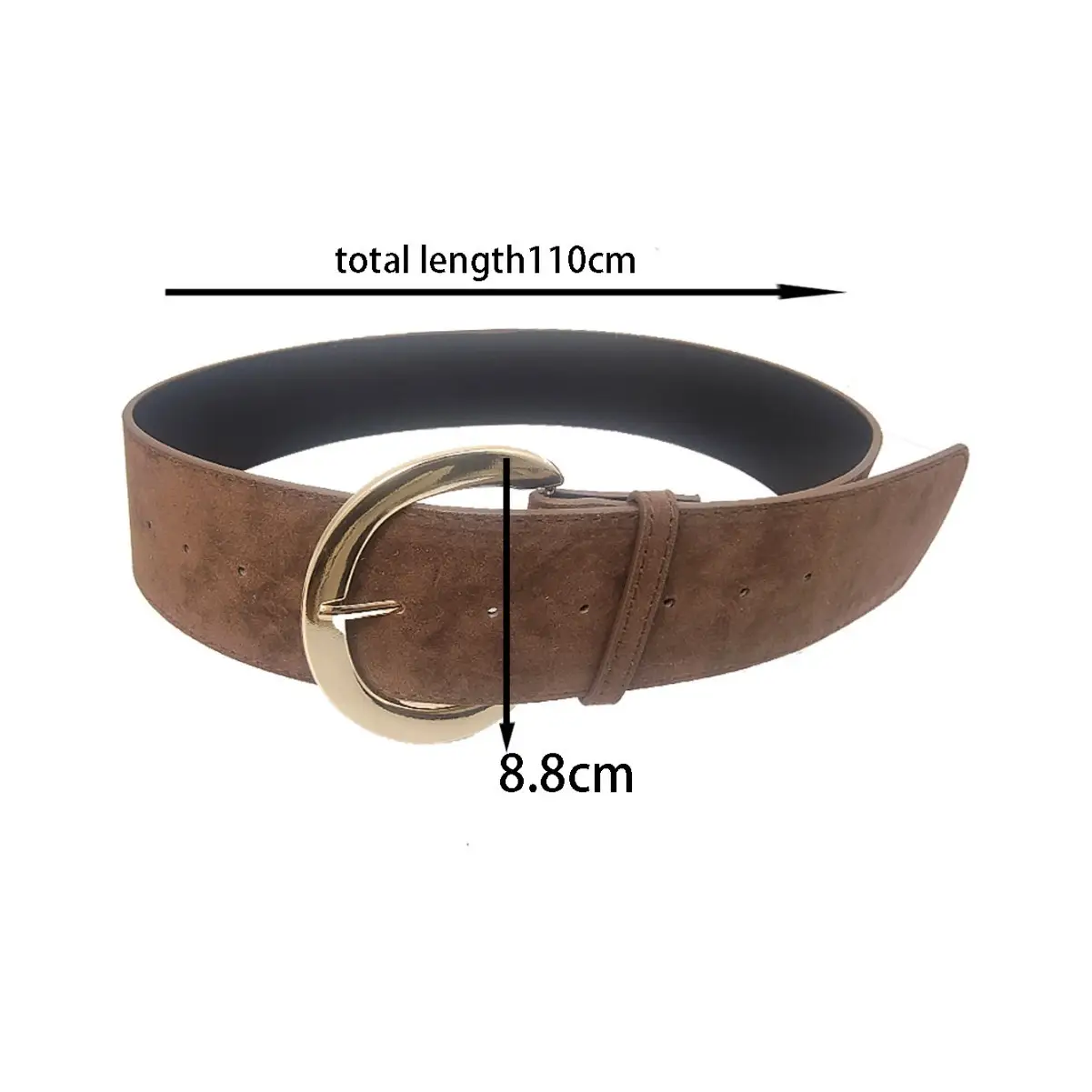 Black Leather Belt with Gold Ring for Women - Image 7