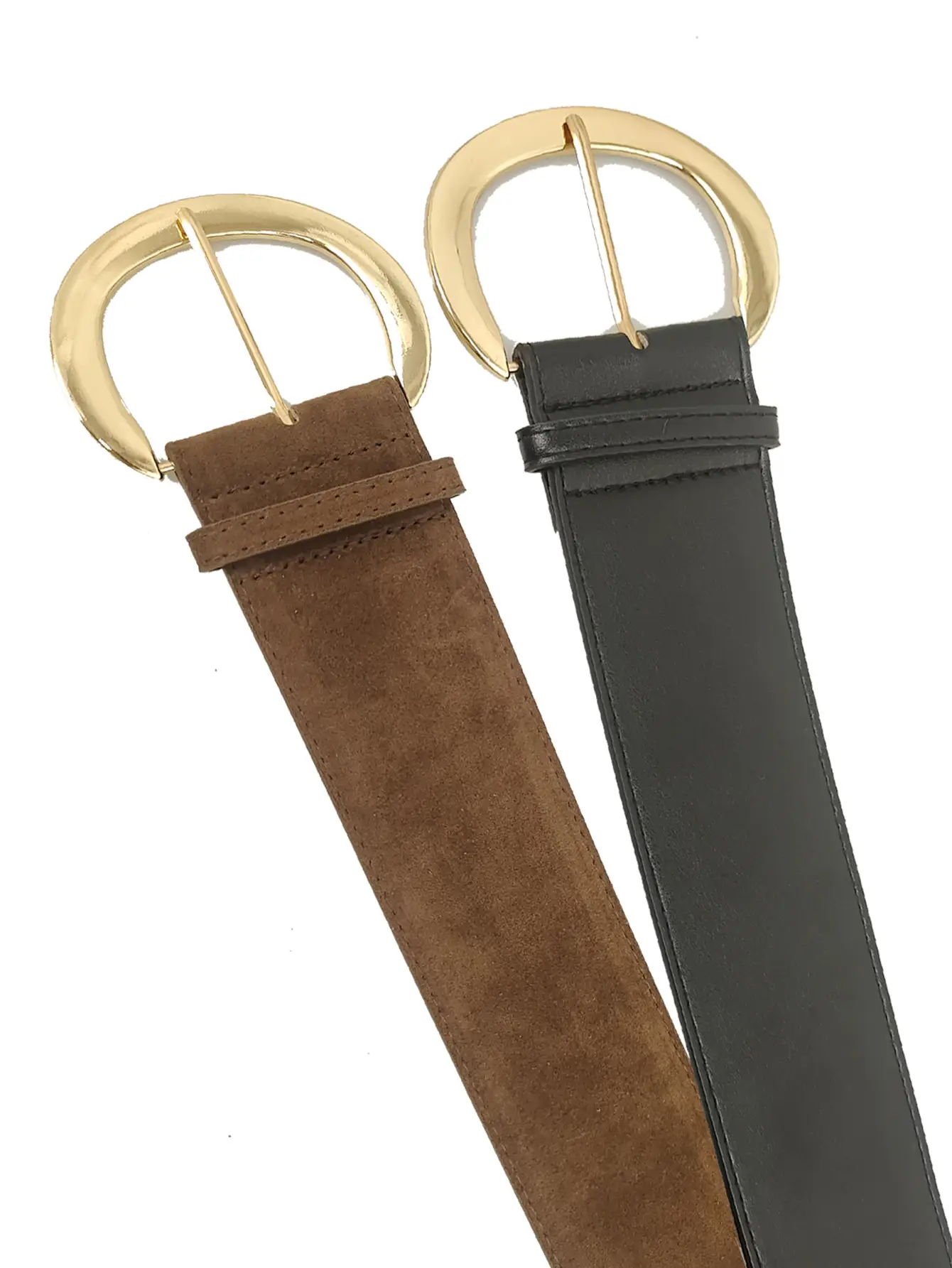 Black Leather Belt with Gold Ring for Women — feature 3