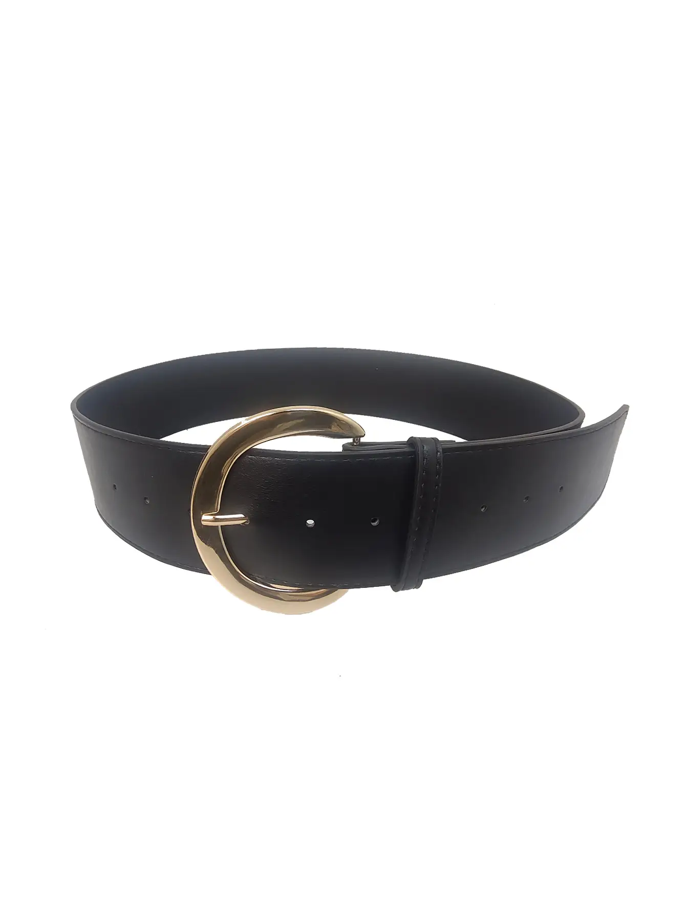 Black Leather Belt with Gold Ring for Women — feature 4