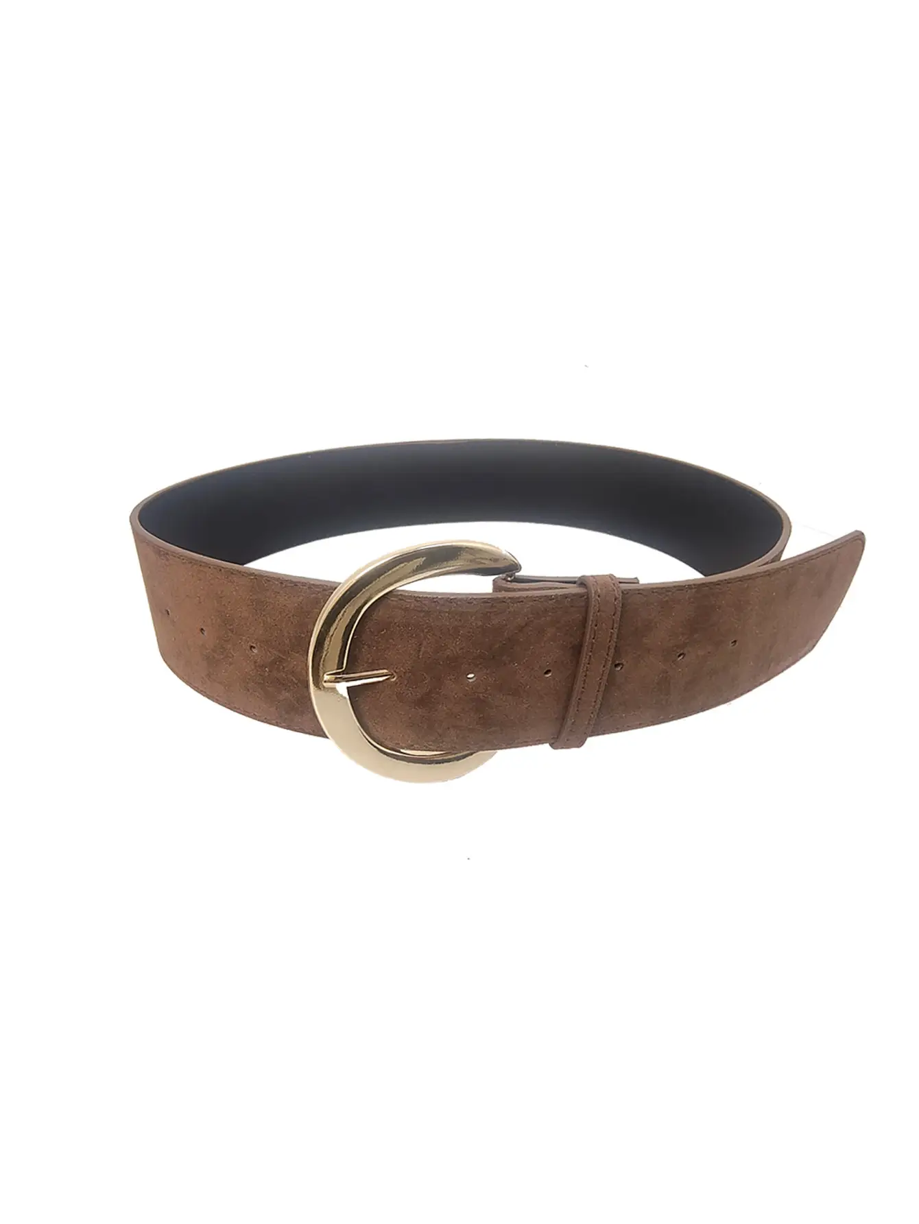 Black Leather Belt with Gold Ring for Women - Image 2