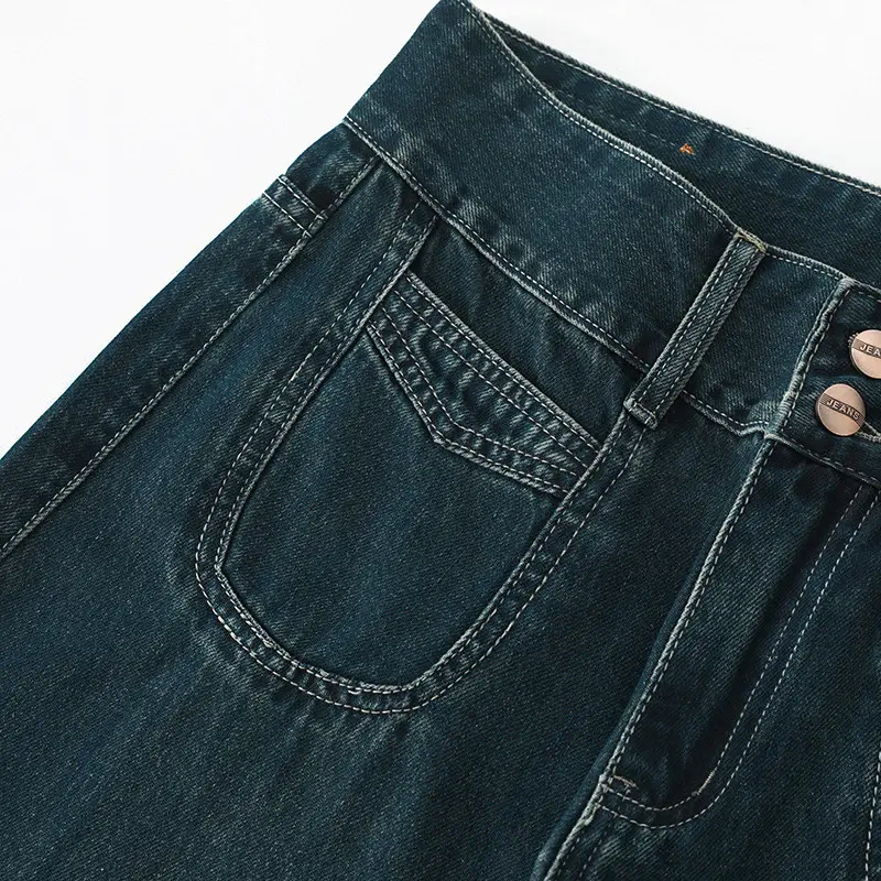 Dark Blue Wide Leg Jeans Women Autumn Loose Fit