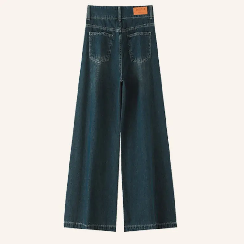 Dark Blue Wide Leg Jeans Women Autumn Loose Fit