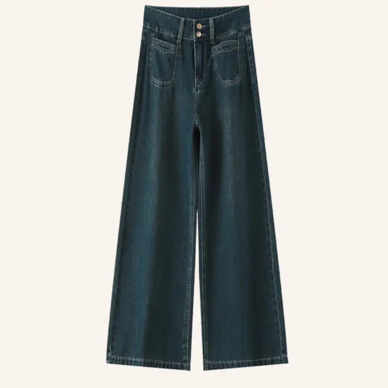 Dark Blue Wide Leg Jeans Women Autumn Loose Fit — feature 2