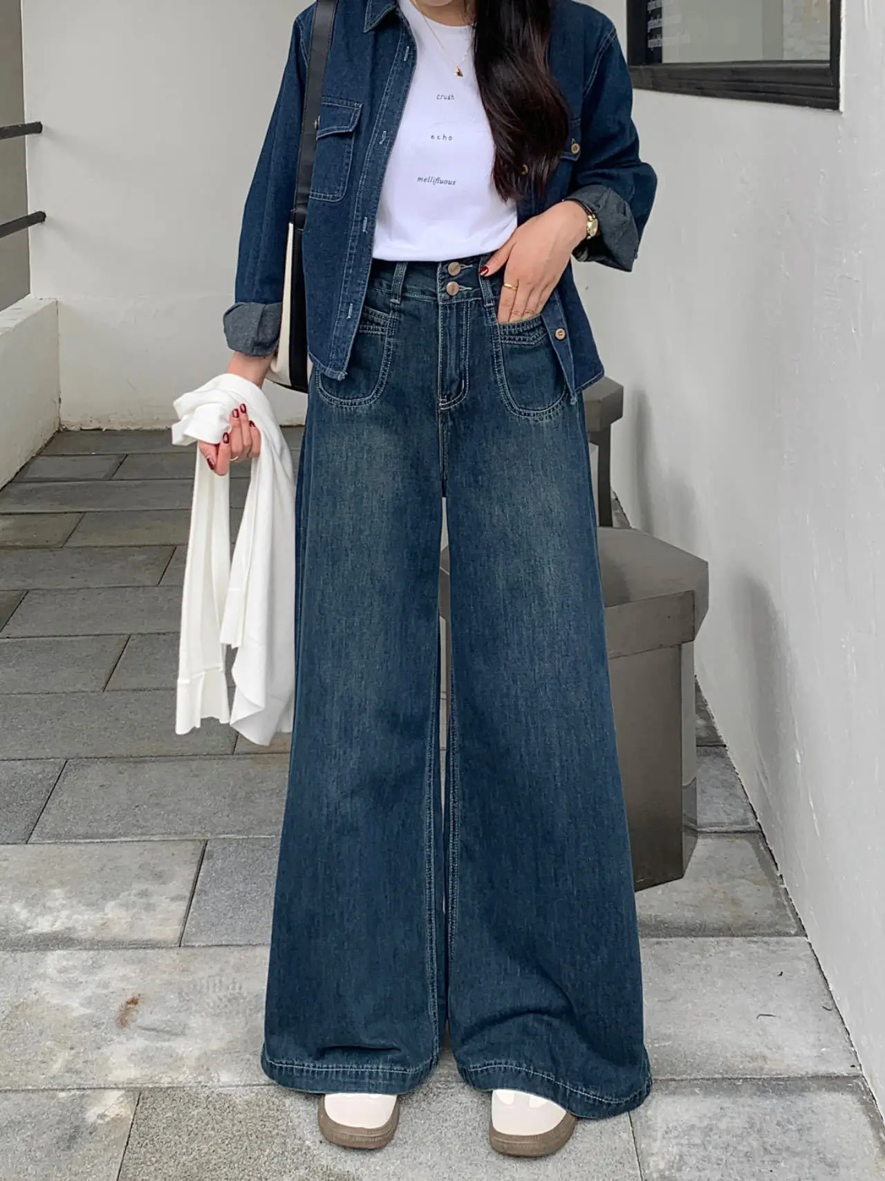 Dark Blue Wide Leg Jeans Women Autumn Loose Fit — feature 4