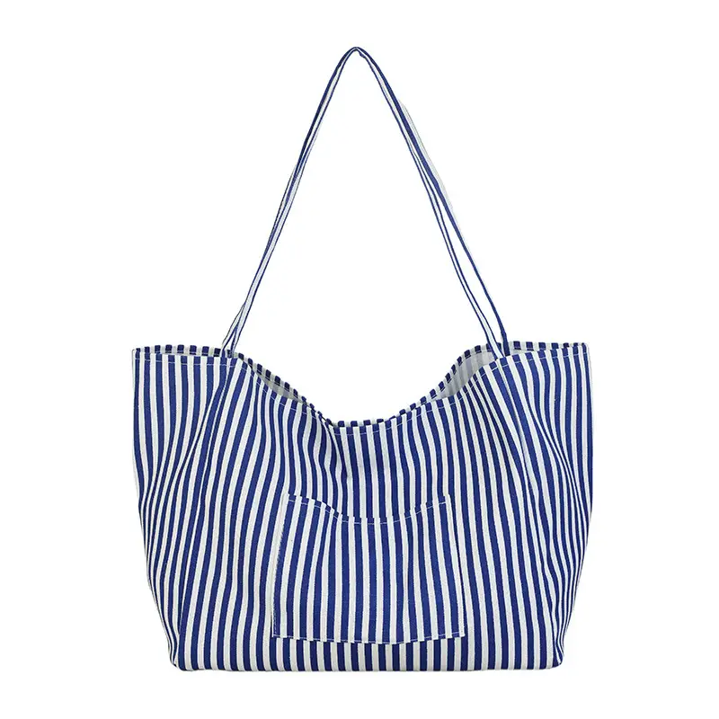 Women Large Striped Canvas Shoulder Bag - Image 9